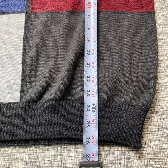 Bachrach Color block Knit Sweater Mens Sz Lg Grey Black Blue Red Wool Made Italy - Picture 6 of 9